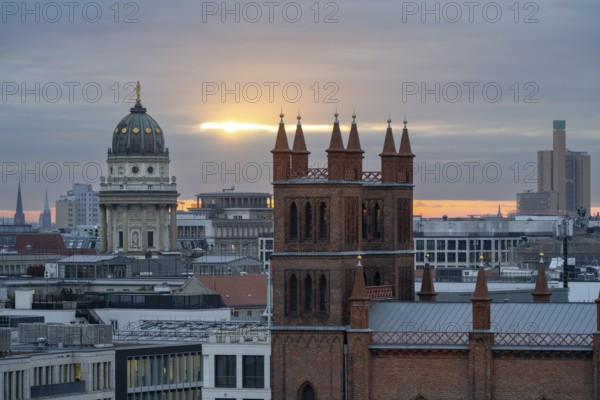 City view, Friedrichswerder Church, behind German Cathedral, view from the roof terrace of the Humboldt Forum, Mitte, Berlin, Germany, Europe