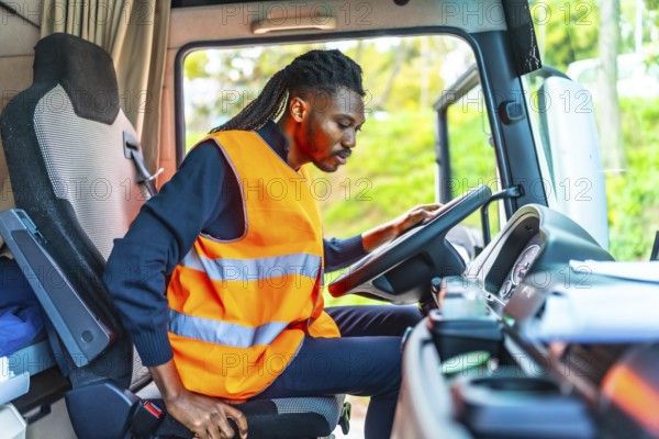 View from inside the vehicle of an african driver about to drive a distribution truck