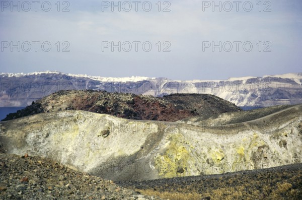 Crater volcanic landscape Nea Komeni volcanic park, Santorini, Cyclades islands, Greece, Europe, 1972, Europe