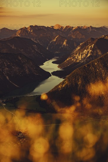 Thaneller summit at sunset in the Lechtal valley in Tyrol with a wonderful view of the surrounding mountains. Tyrol, Austria, Europe