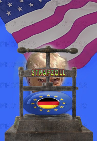 Symbolic image, EU and Germany under political pressure, industry, Donald Trump, tariff threats, Elon Musk, Mark Zuckerberg, social networks, fake news, hate, hate speech, DSG Digital Services Act, re-election, USA, politics, announcements, vendetta, wanted dictator, Republicans, US electoral system, global danger, lies, 2nd term, global burden, Ukrainian war, White House storm, North America
