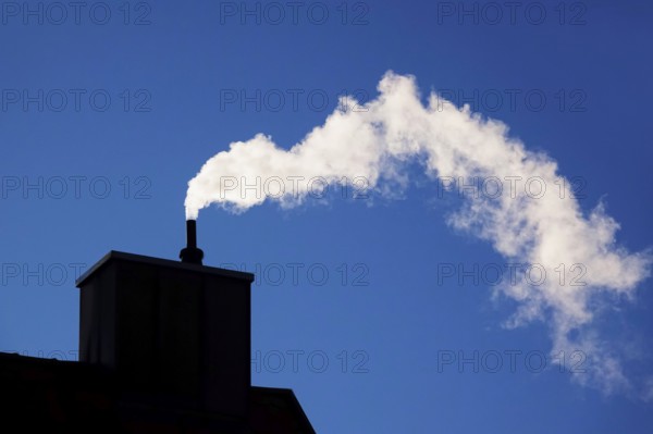 Exhaust fumes from a residential heating system, winter, Germany, Europe