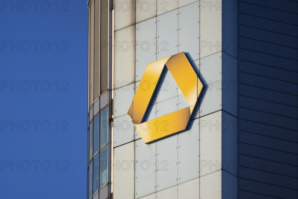The Commerzbank logo shines in the sunlight, Frankfurt am Main, Hesse, Germany, Europe