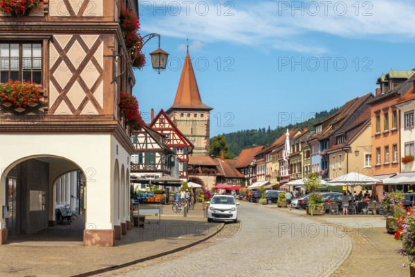Landscape of the Obertorturm tower on Victor-Kretz-Straße in the old town of Gengenbach in the Black Forest, Germany, Europe