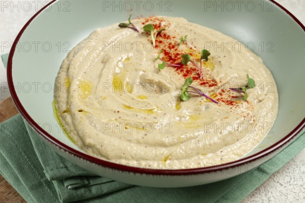 Babaganoush, eggplant appetizer, traditional Lebanese cuisine, homemade, no people, isolate, on a white background