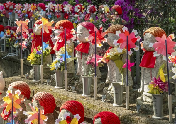 Jizo statues at the Garden of Unborn Children, Zoj-ji temple, Tokyo, Japan, Asia