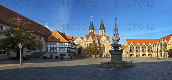 Altstadtmarkt, the central square of the old town centre, traditional island, panorama, Braunschweig, Lower Saxony, Germany, Europe