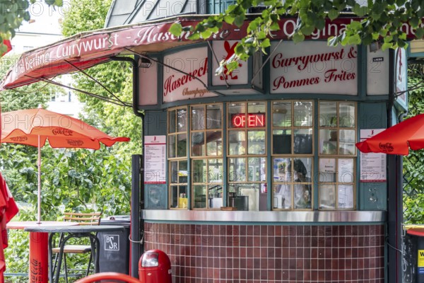 Currywurst and other sausages, traditional snack bar Hasenecke. Berlin, Germany, Europe