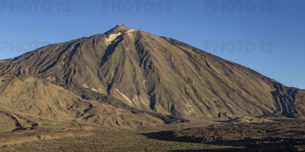 Panorama during the ascent to Alto de Guajara, 2715m, over the Teide National Park, Parque Nacional del Teide, to Pico del Teide, 3715m, at sunrise, Tenerife, Canary Islands, Spain, Europe