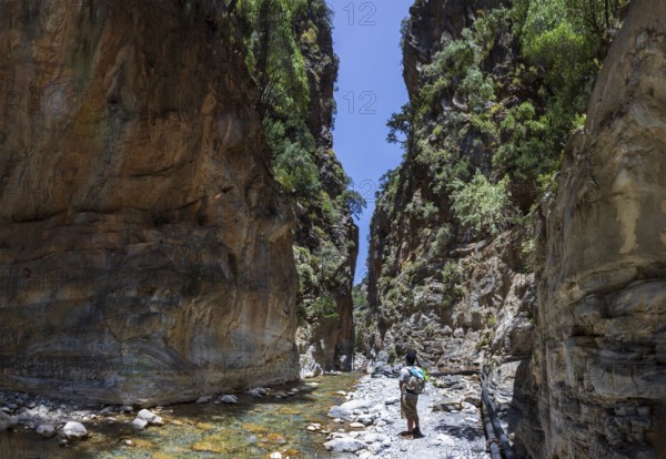 Hiking trail through the Iron Tor tor in the Samaria Gorge, south coast, Crete, Greece, Europe