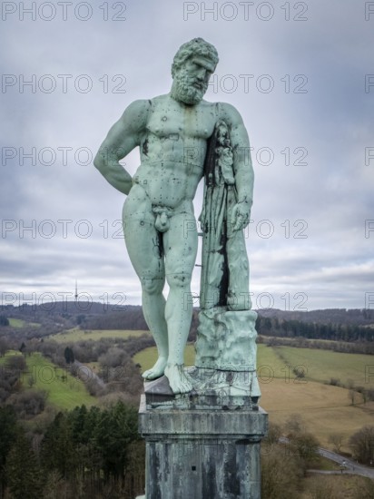 Copper statue of Hercules in Bergpark Wilhelmshöhe, Bad Wilhelmshöhe, Kassel, Hesse, Germany, Europe