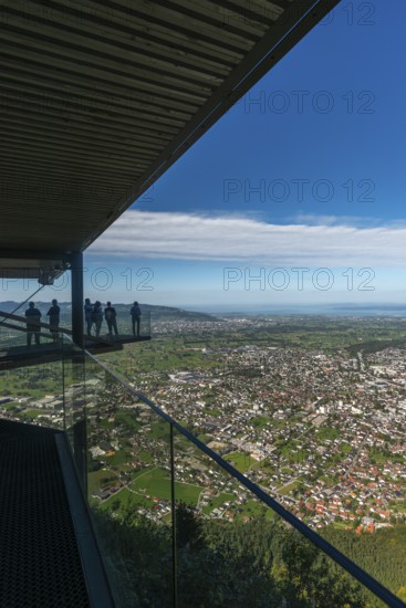 View from the local mountain Karren, 976m, to Dornbirn, panorama platform, Rhine Valley, mountains, Vorarlberg, Austria, Europe