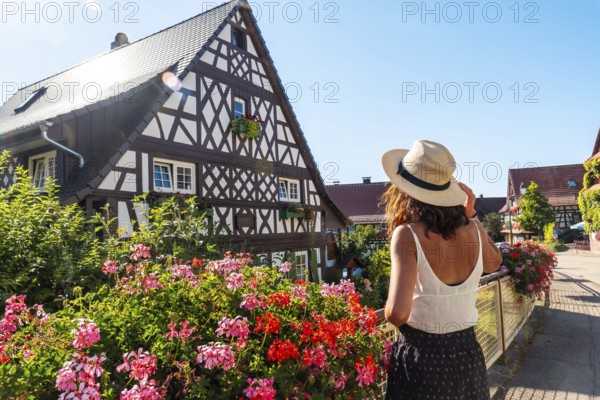 Strolling in the medieval mountain village of Sasbachwalden in the summer, Black Forest, Germany, Europe