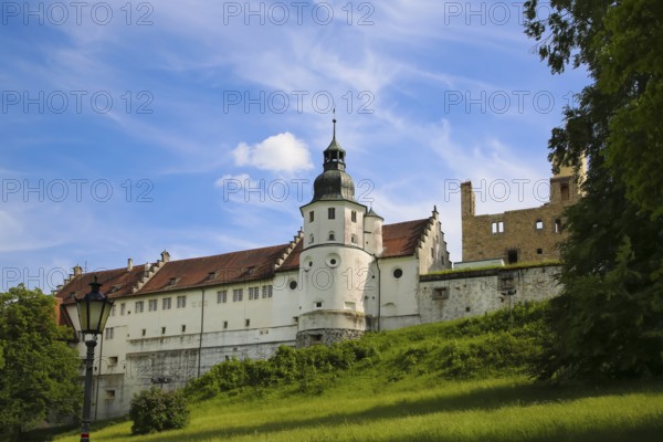 Castle church, church tower, Hellenstein Castle, historical building, fortification, castle complex, residence, spur complex, Heidenheim an der Brenz, Baden-Württemberg, Germany, Europe