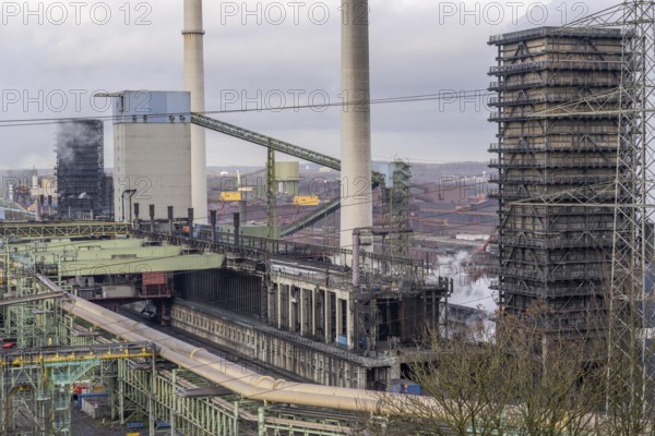 Coke oven batteries of the Schwelgern coking plant, supplies the Schwelgern blast furnace plant of Thyssenkrupp Steel, on the Rhine, with over 2.5 million tonnes of coke, is considered the most modern coking plant in the world with the world's largest coke oven batteries, Duisburg North Rhine-Westphalia, Germany, Europe