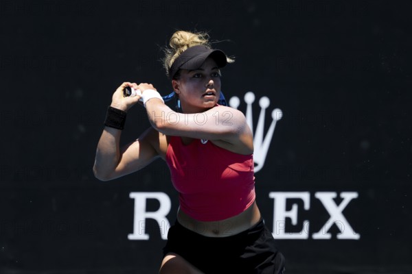 MELBOURNE, AUSTRALIA, JANUARY 12: Renata Zarazua of Mexico in her qualifying match against Destanee Aiava of Australia ahead of the 2024 Australian Open at Melbourne Park on January 12, 2024 in Melbourne, Australia, Oceania