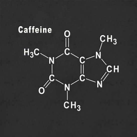 Caffeine Structural chemical formula white on black background