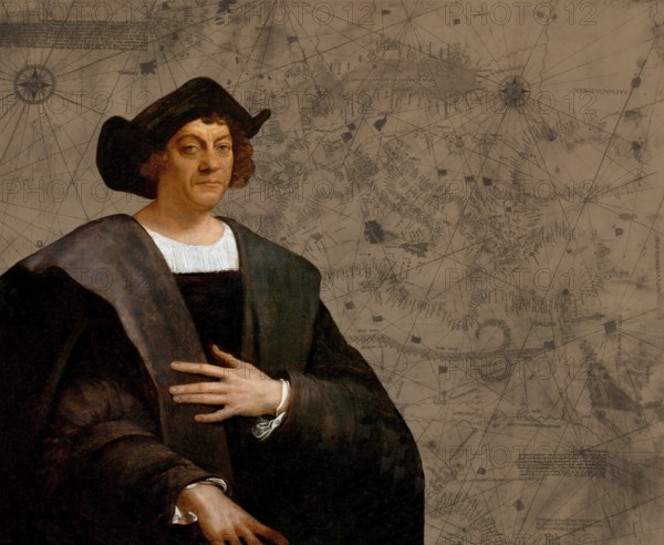 Christopher Columbus, 1451, 1506, Italian navigator, facsimile of the Columbus Mappa Mundi