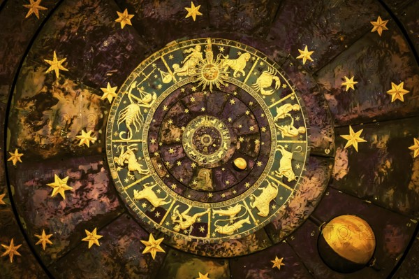Astrological zodiac background. Vintage illustration art, grunge design. Concept of destiny, fortune, esoteric, magic, mysterious