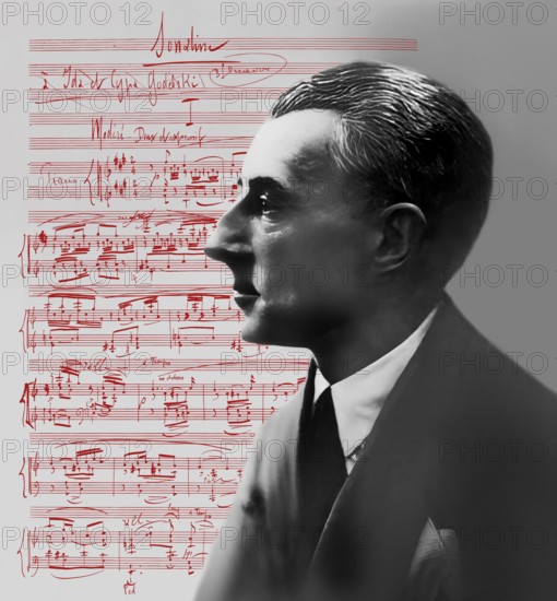Joseph Maurice Ravel, 1875 – 1937, French composer, pianist and conductor, leading musician in Impressionism, 1925, sheet music from Sonatine, premier mouvement, 1905, digitally edited