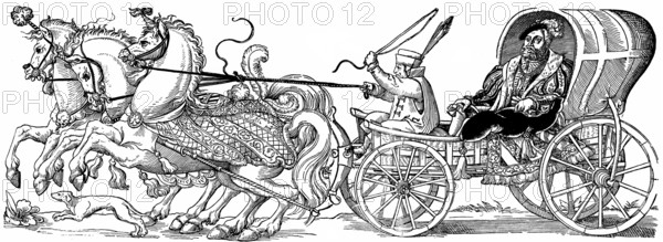 A member of the National Assembly on his way to the Reichstag building, 17th century, Germany, Europe, Historische Zeichnung, Fahrt von einem Abgeordneten zum Reichstag, 17. Jahrhundert, Deutschland, Europa, Europe