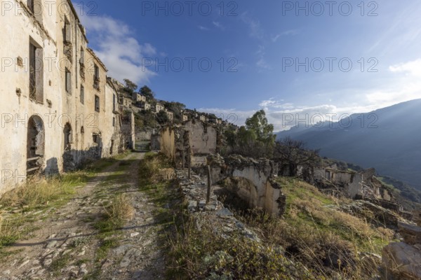 Lost place, abandoned houses and ruins in the ghost village, Gairo Vecchio, Gairo, Ogliastra, Sardinia, Italy, Europe