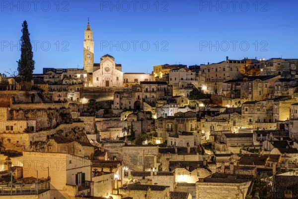 The Sasso Caveoso in Matera, southern Italy, at dusk