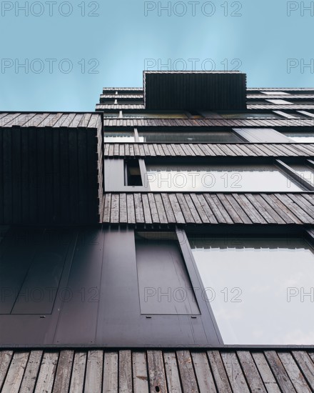 Berlin, Germany, July 29, 2019: Contemporary residential building in Berlin Mitte. Low angle view, Europe