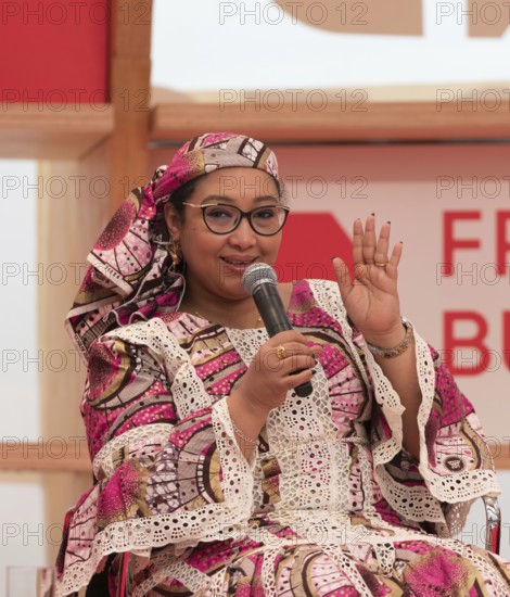 FRANKFURT AM MAIN, Germany, October 20 2023: Djaïli Amadou Amal (*1975, author) on stage at the 75th Frankfurt Book Fair, Europe
