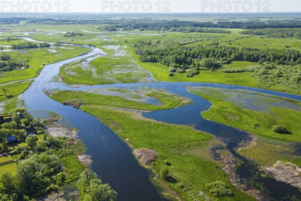 Biebrza National Park, photo with drone, wetland, river, Poland, Europe