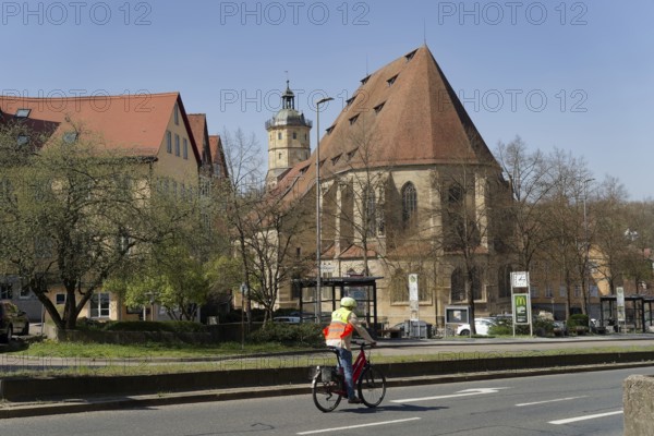 Crailsheimer Straße in Schwäbisch Hall, citizens' office, road traffic, Germany, cycle traffic, St Michael's Church, St Michael, Hohenlohe, Germany, Europe