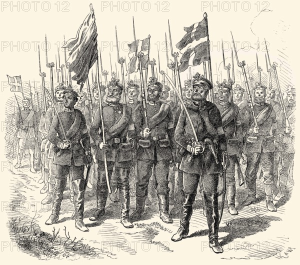 Military parade before King William I after the Battle of Dybbøl, a battle of the Second Schleswig War, 1864