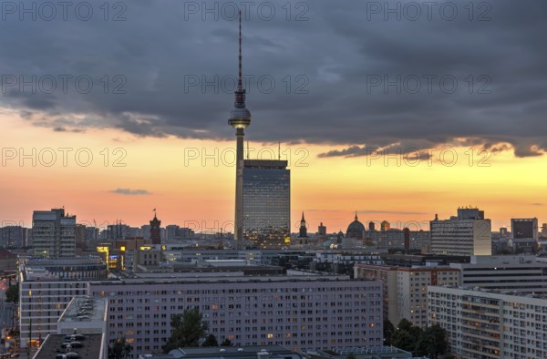 Beautiful sunset at the TV Tower in Berlin, Germany, Europe