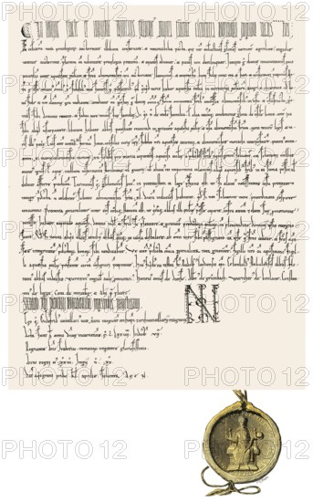 Facsimile, certificate by Frederick I, Frederick Barbarossa, Friedrich I., 1122-1190, the Holy Roman Emperor