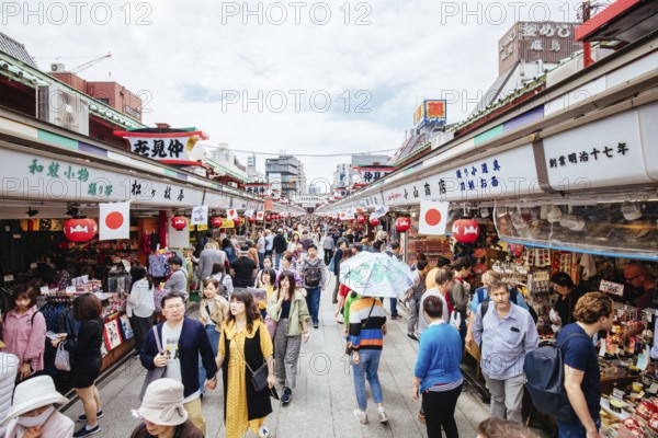 Tokyo, Japan, May 12 2019: Famous Nakamise Shopping Street near Sensoji Temple by day in Asakusa, Tokyo, Japan, Asia