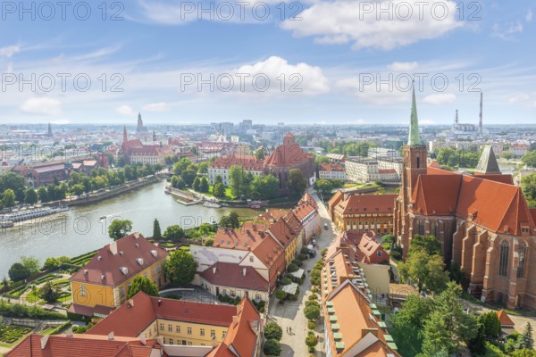 Aerial view of Old Town and Odra river in Wroclaw, Poland, Europe