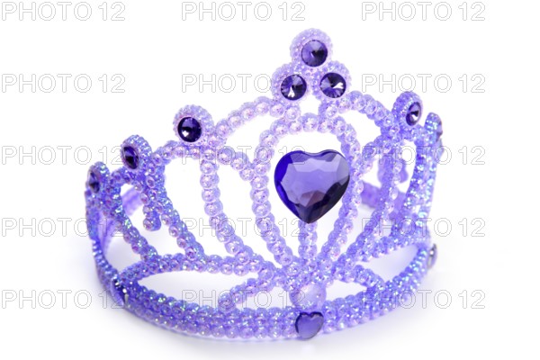 Children purple blue crown with plastic heart gem and glitter