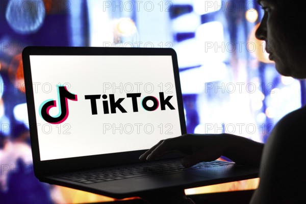 April 25, 2024, Brazil. In this photo illustration, the TikTok logo is seen displayed on a laptop screen