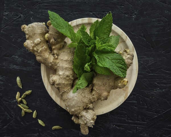 Modern kitchen composition with healthy ingredients