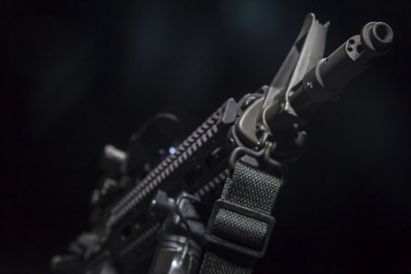 An American AR-15 assault rifle in a studio environment