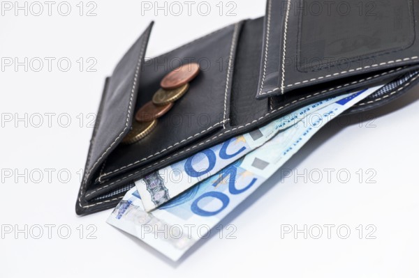 Black leather wallet against a white background