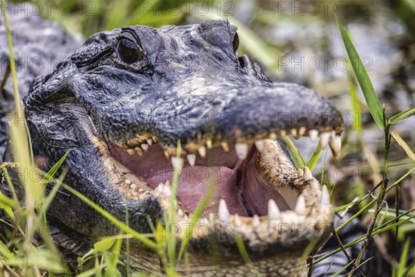 Color image of an aligator in Florida with its mouth open