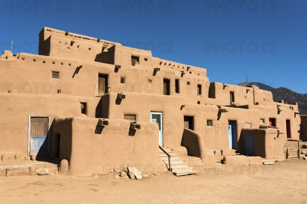 Scenic Taos Pueblo village in New Mexico, USA, North America