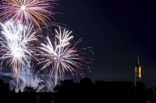 Fireworks display over the town of Schrobenhausen (Bavaria)