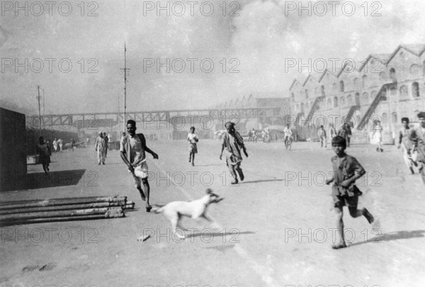 Destruction caused after massive fire at Victoria Dock that engulfed the Chinese ship Fort on 14 April 1944 at the Bombay Port Trust, Bombay Mumbai, Maharashtra, India, Asia