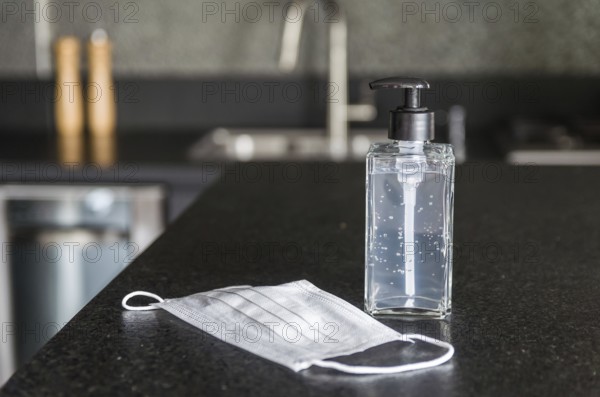 Coronavirus prevention medical surgical masks and hand sanitizer gel for hand hygiene corona virus protection