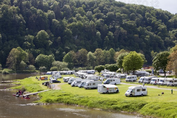 Campsite at Bad Karlshafen, Upper Weser Valley, Weser Uplands, Weserbergland, Hesse, Germany, Europe