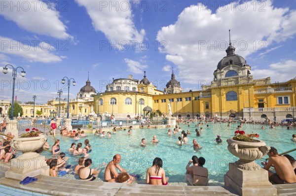 Budapest, hungary, szechnyi bath spa in summer with people