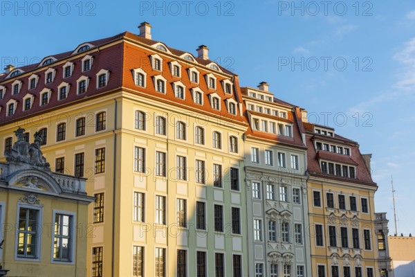 Restored old buildings in Dresden in the evening sun