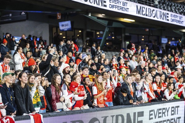 MELBOURNE, AUSTRALIA, MAY 24: Fans after Arsenal Women FC beat the A-League All Stars Women team during the Global Football Week at Marvel Stadium on May 24, 2024 in Melbourne, Australia, Oceania